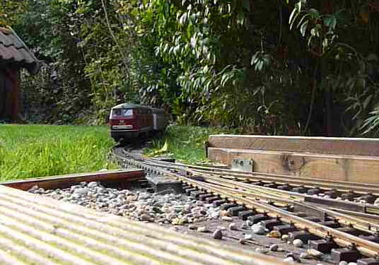 Zug bei Einfahrt in den Bahnhof